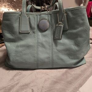 Coach Light Blue Leather Tote Bag